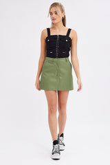 Green Mini Skirt High Rise Pocket Detail Faux Leather