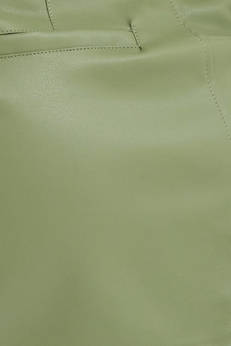 Green Mini Skirt High Rise Pocket Detail Faux Leather