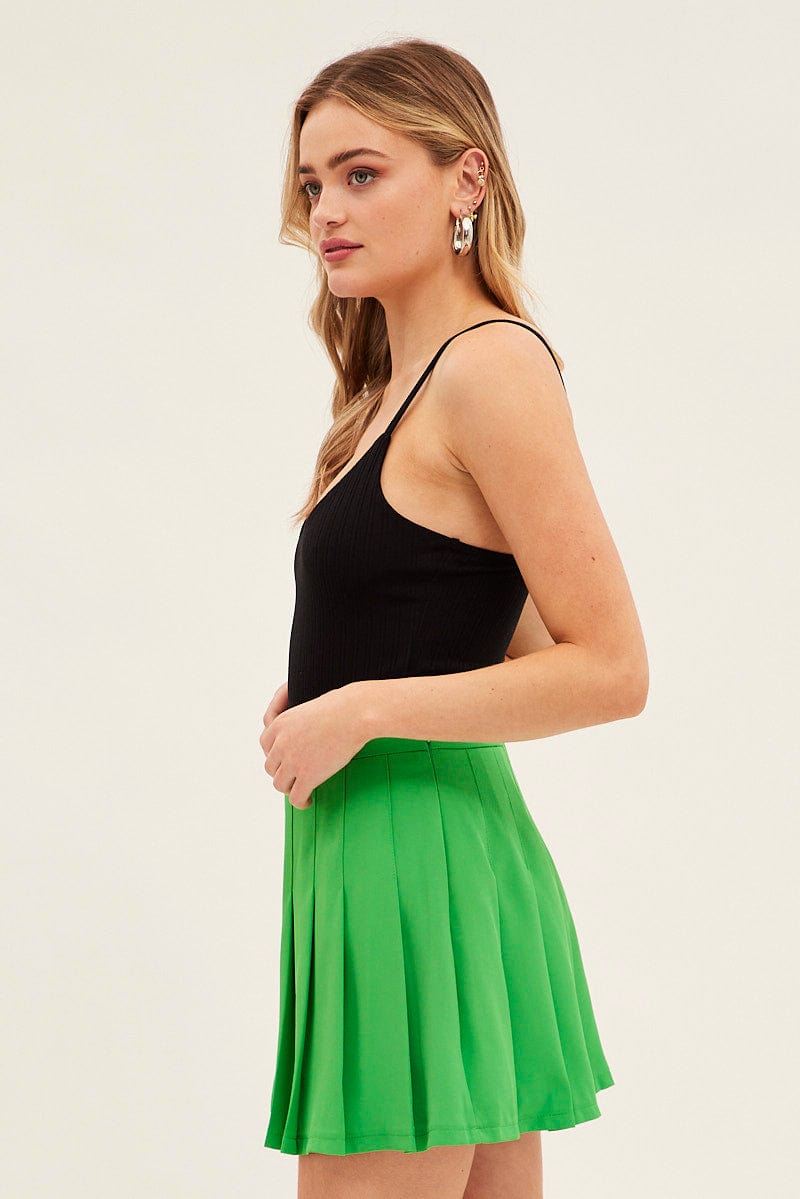 Green High Waist Pleated Tennis Skirt