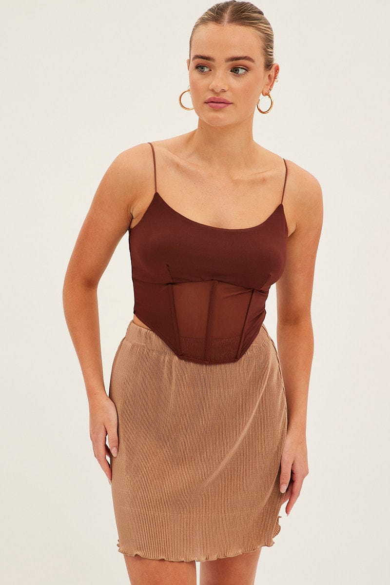 Brown Plisse Mini Skirt