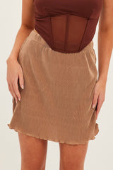 Brown Plisse Mini Skirt