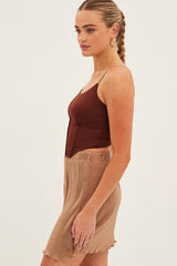 Brown Plisse Mini Skirt