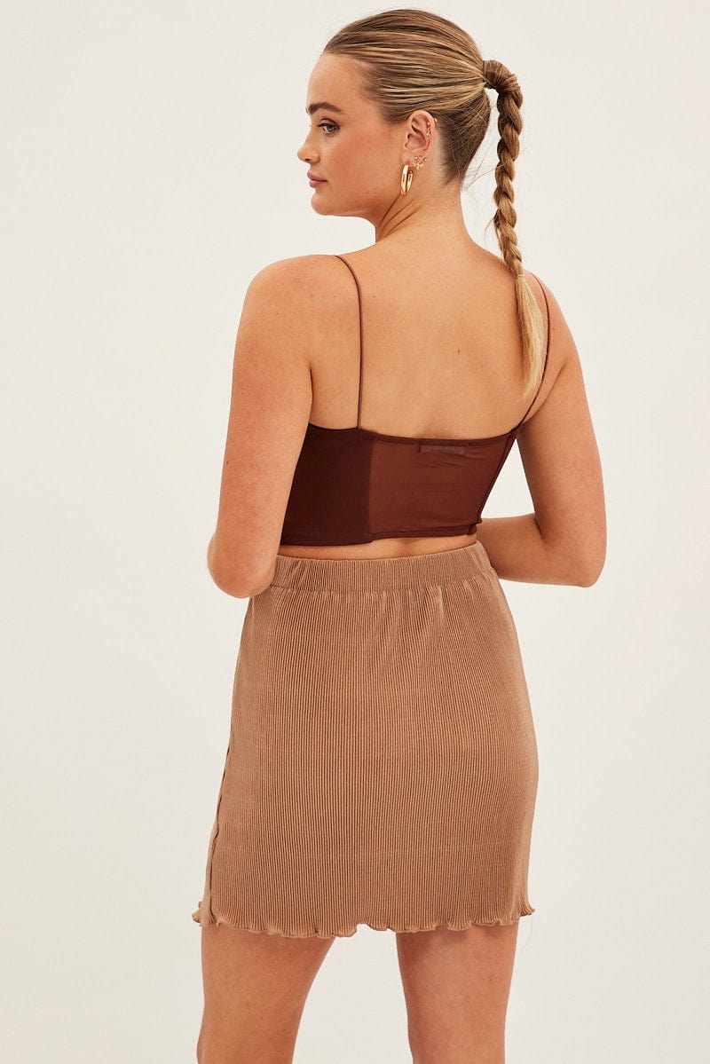 Brown Plisse Mini Skirt