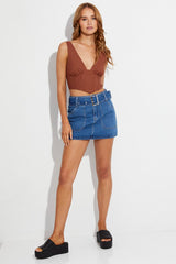 Blue Mini Skirt Low Rise Belted Denim