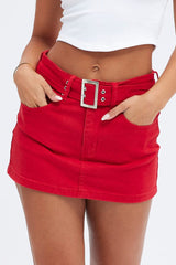 Red Mini Skirt Belted Low rise