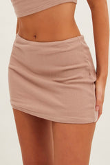 Brown Mini Skirt High Rise Double Layered Rib Jersey