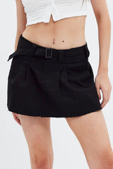 Black Cargo Skirt Low Rise Belted