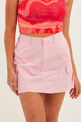 Pink Cargo Skirt Mini Mid Rise