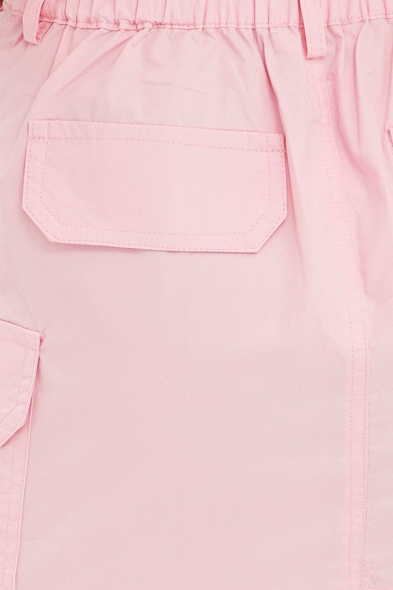 Pink Cargo Skirt Mini Mid Rise