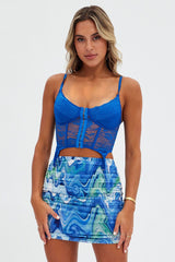 Multi Abstract Mini Skirt Bodycon Mesh