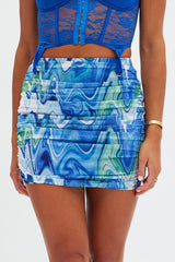 Multi Abstract Mini Skirt Bodycon Mesh