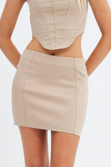 Beige Mini Skirt Mid Rise