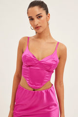 Pink Corset Top Sleeveless Sweetheart Crop Satin