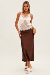 White Lace Cami Sleeveless V-Neck Relaxed Fit Satin