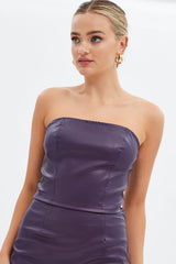 Purple Faux Leather Corset Sleeveless Strapless Bandeau