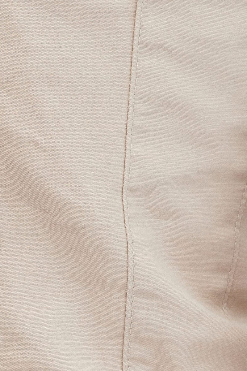 Beige Cargo Top Sleeveless Square Neck Longline Utility