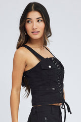 Black Cargo Top Sleeveless Square Neck Longline Utility