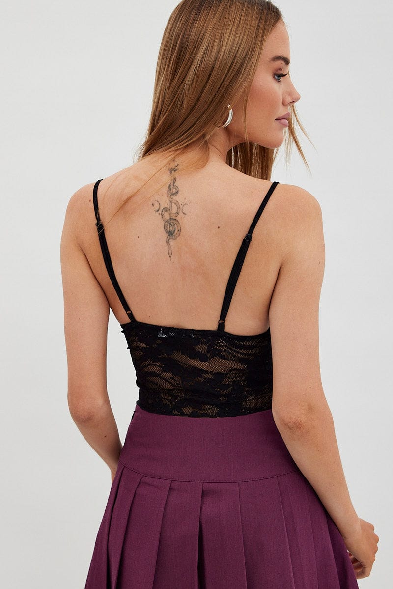 Black Lace Cami Sleeveless Sweetheart Crop Stretch