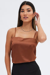 Brown Cami Sleeveless Longline Tunic Top