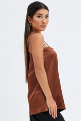 Brown Cami Sleeveless Longline Tunic Top