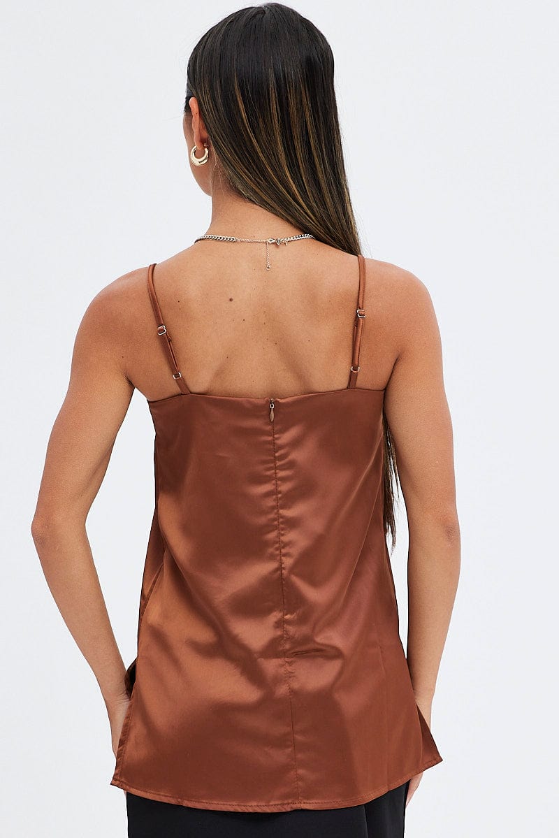 Brown Cami Sleeveless Longline Tunic Top