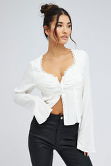 White Top Long Sleeve Sweetheart Neckline Button Up