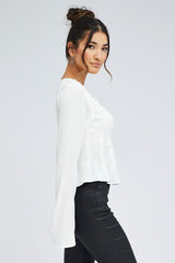 White Top Long Sleeve Sweetheart Neckline Button Up