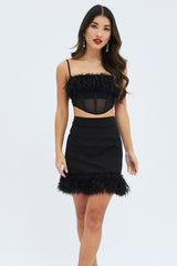 Black Mesh Faux feather corset top