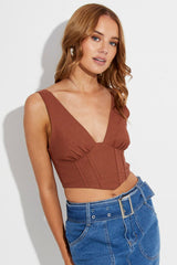 Brown Sleeveless Corset Top