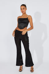 Black Satin Cami Sleeveless Diamante Strap