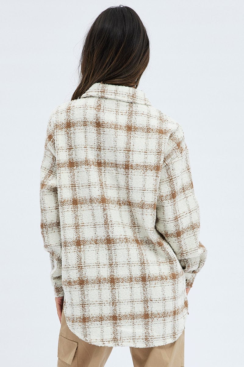 Beige Check Checked Shirt Long Sleeves Collared