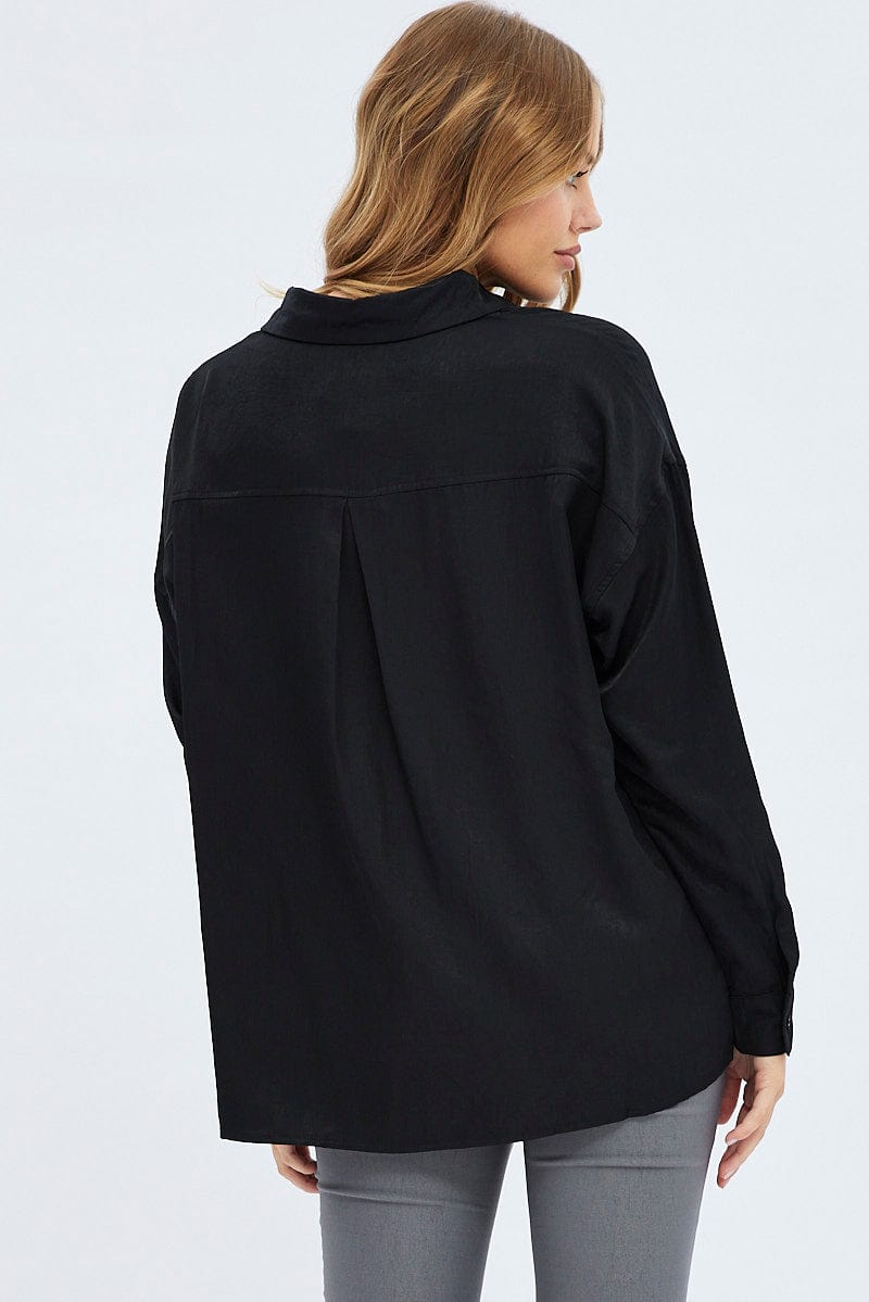 Black Long Shirt Collared Long Sleeve