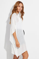 White Short Sleeve Shirt Collared Longline