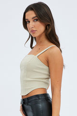 Camel Corset Crop Top Straps Shirring Back