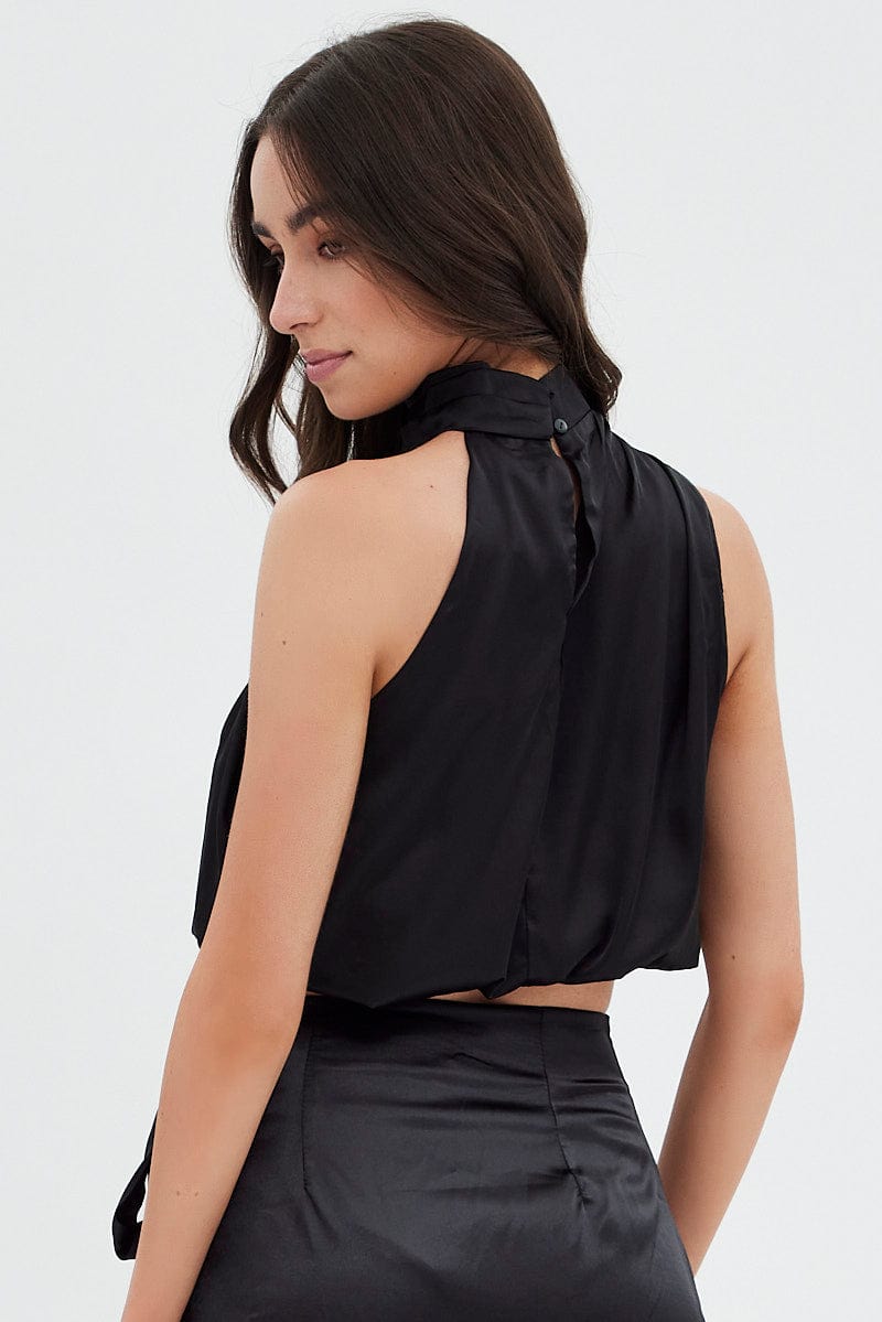 Black Cami Top Sleeveless High Neck