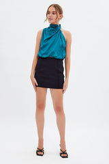 Blue Cami Top Sleeveless High Neck