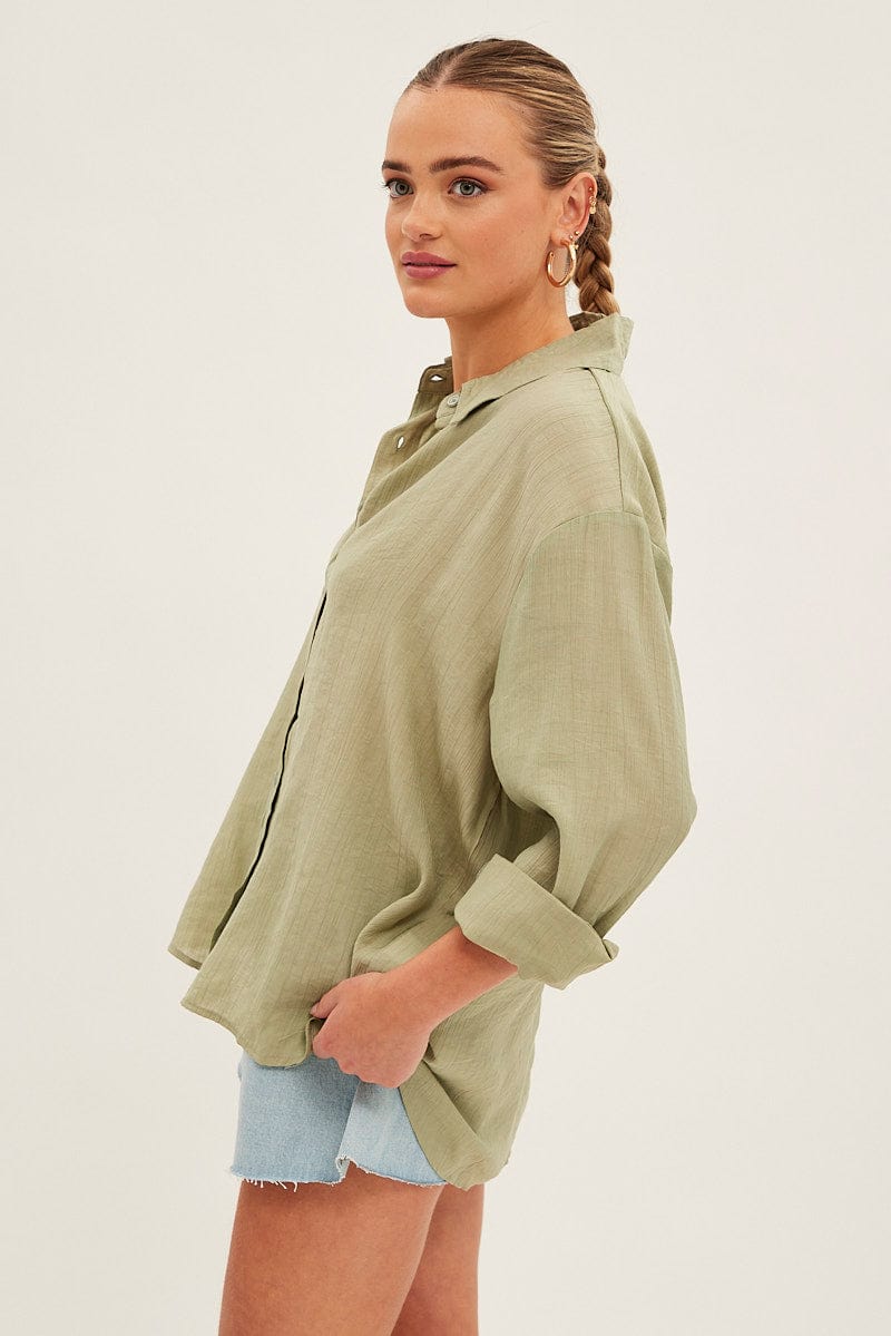 Green Textured Shirt Long Sleeve Collared