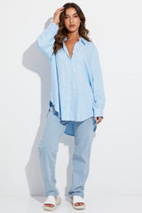 Blue Shirt Long Sleeve Collar