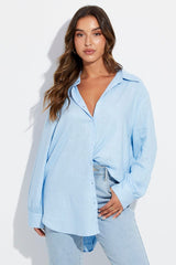 Blue Shirt Long Sleeve Collar