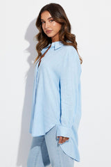 Blue Shirt Long Sleeve Collar