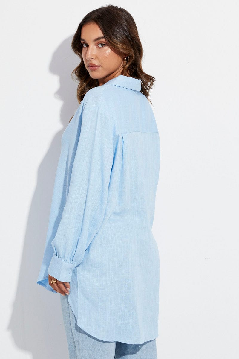 Blue Shirt Long Sleeve Collar