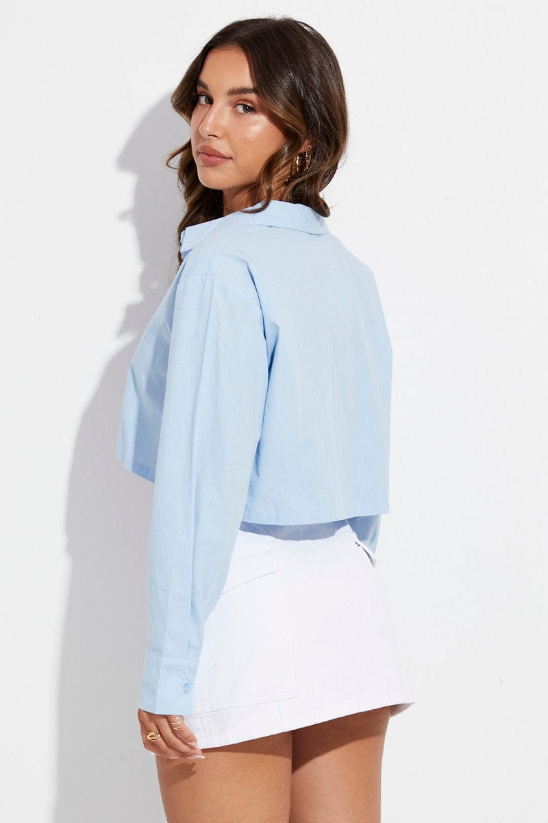 Blue Shirt Collar Long Sleeve