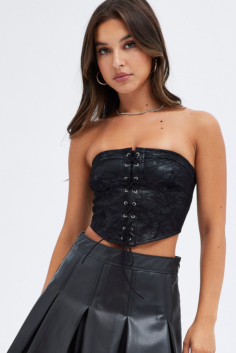 Black Corset Top with Lace Sleeveless