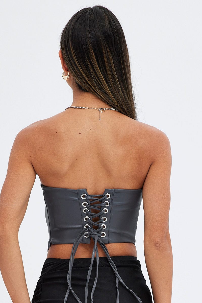 Grey Faux Leather Corset