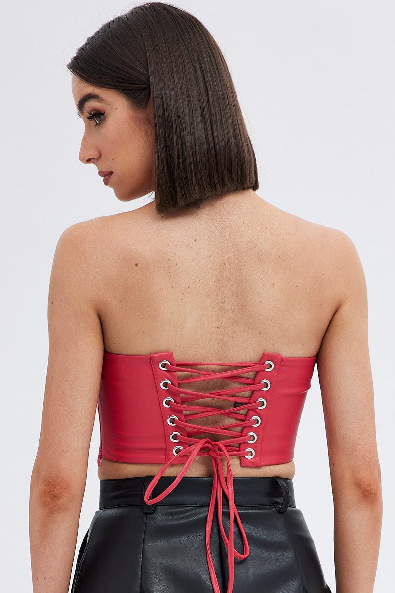 Red Faux Leather Corset