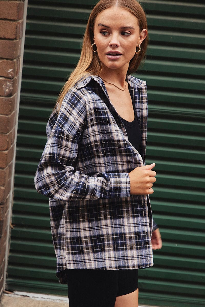 Black Check Shirt Long Sleeve Collar Check