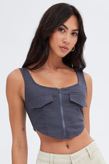 Grey Charcoal Top Sleeveless with Zipper