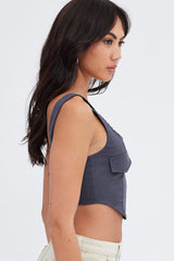 Grey Charcoal Top Sleeveless with Zipper