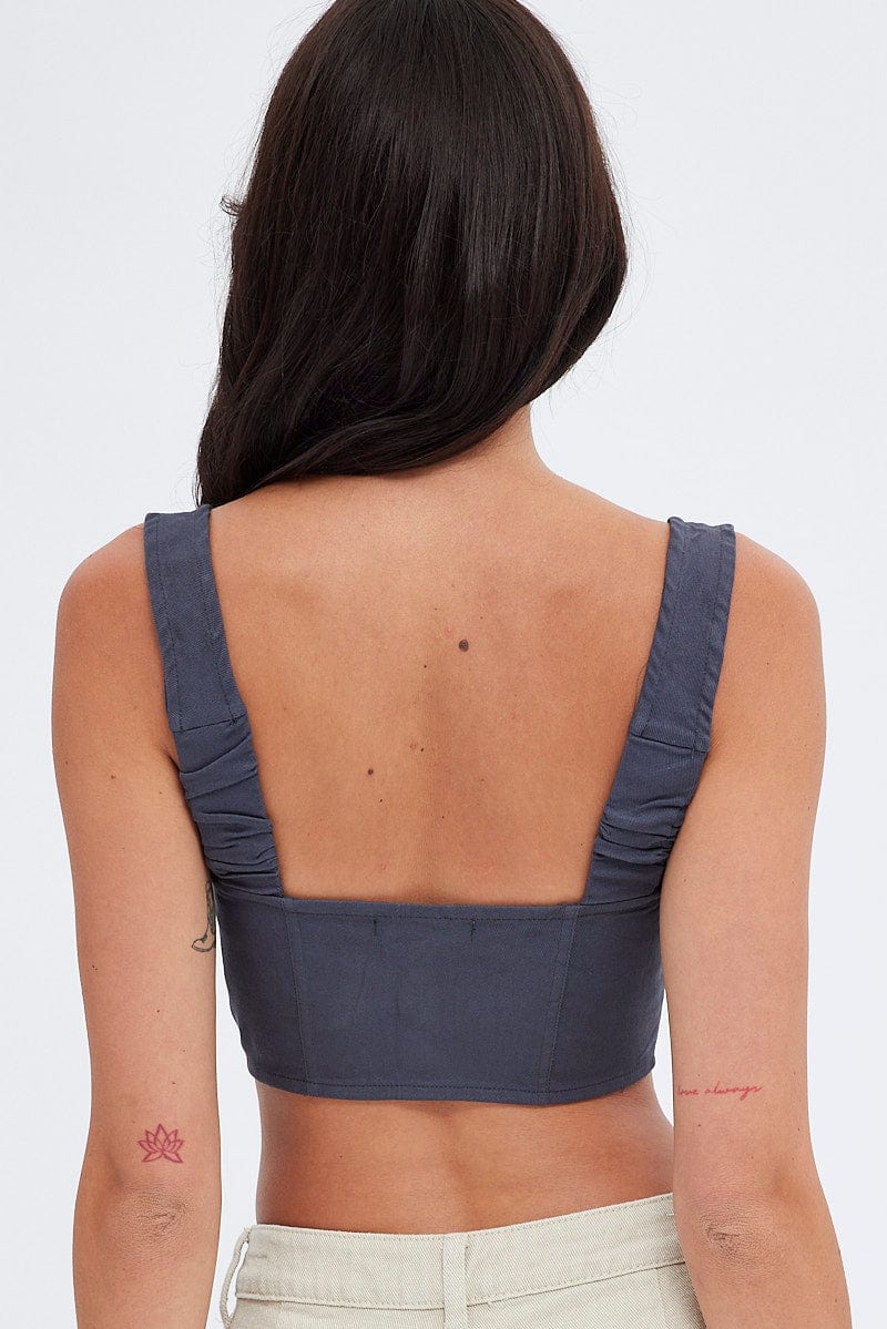 Grey Charcoal Top Sleeveless with Zipper