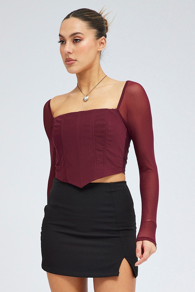 Red Crop Top Long Sleeve